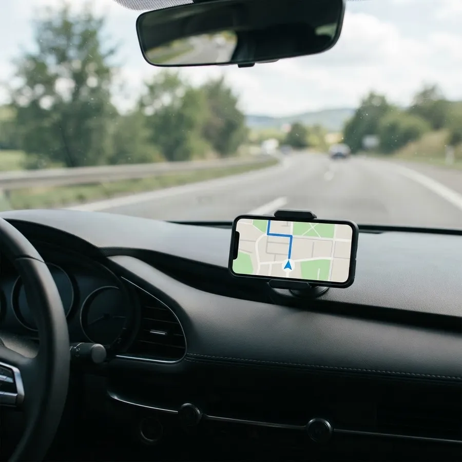 Magnetic car phone mount in use